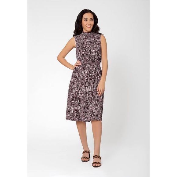 chinese dress ladies Leota Women's Blue Cafe Latte A-Line Midi Stretchy Dress #2497 Small N   Walk Into Fashion